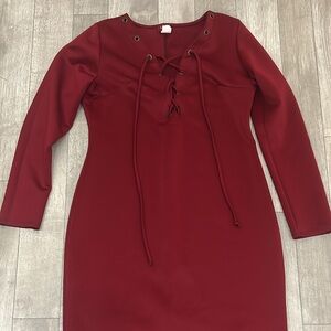 Elegant Burgundy Lace-Up Dress